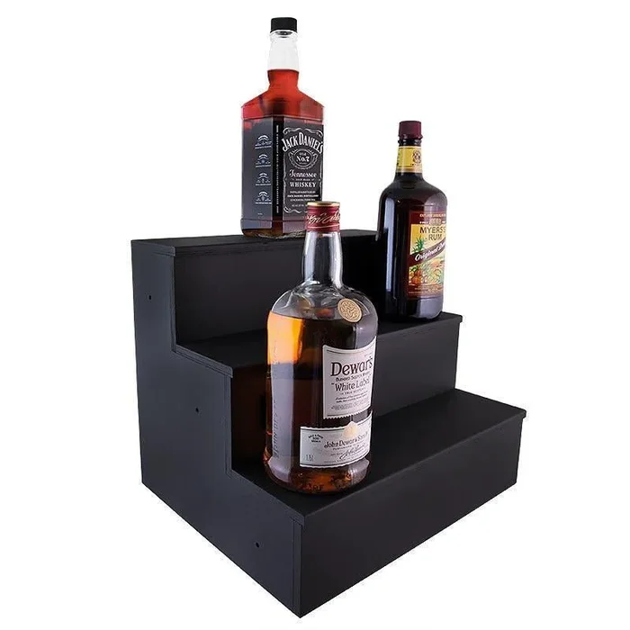 1.75 Liter Bottle Wooden Liquor Shelves – Handcrafted in the USA – 3 Tier – Black