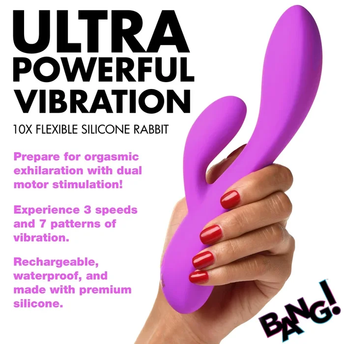 10X Flexible Silicone Rabbit Vibrator – Purple