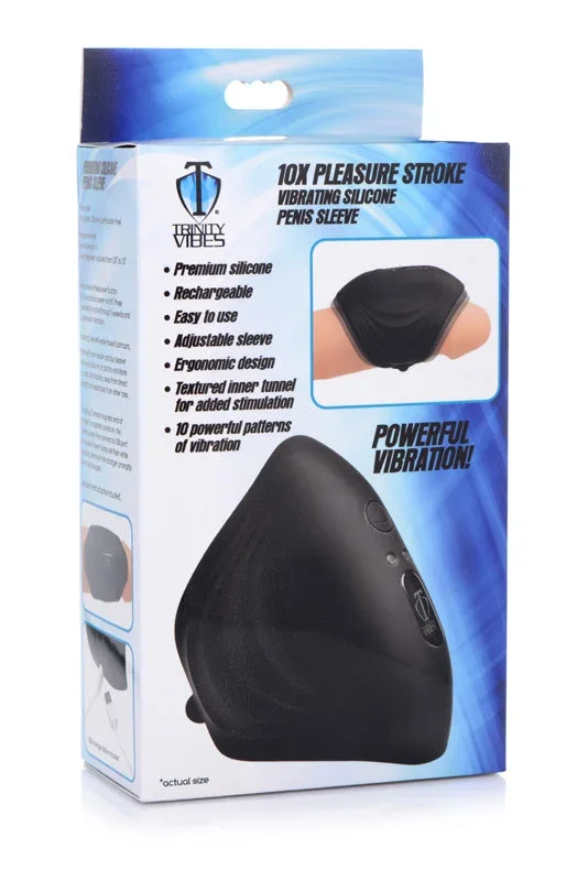 10X Pleasure Stroke Vibrating Silicone Penis Sleeve