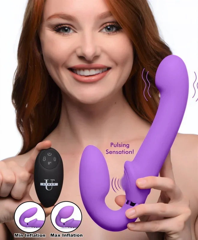 10X Remote Control Ergo-Fit G-Pulse Inflatable and Vibrating Strapless Strap-on – Purple