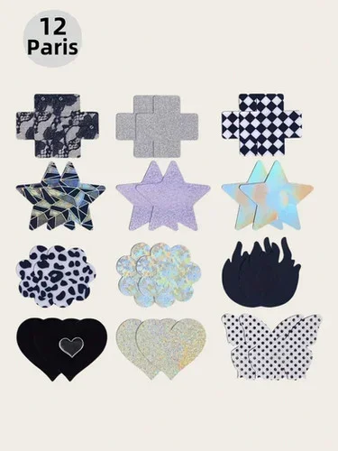 12 Pairs Cute Sexy Different Shape Nipple Covers, Strapless Self-Adhesive Breast