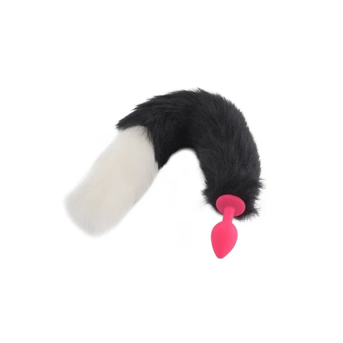 18″ Black With White Fox Tail Plug Silicone