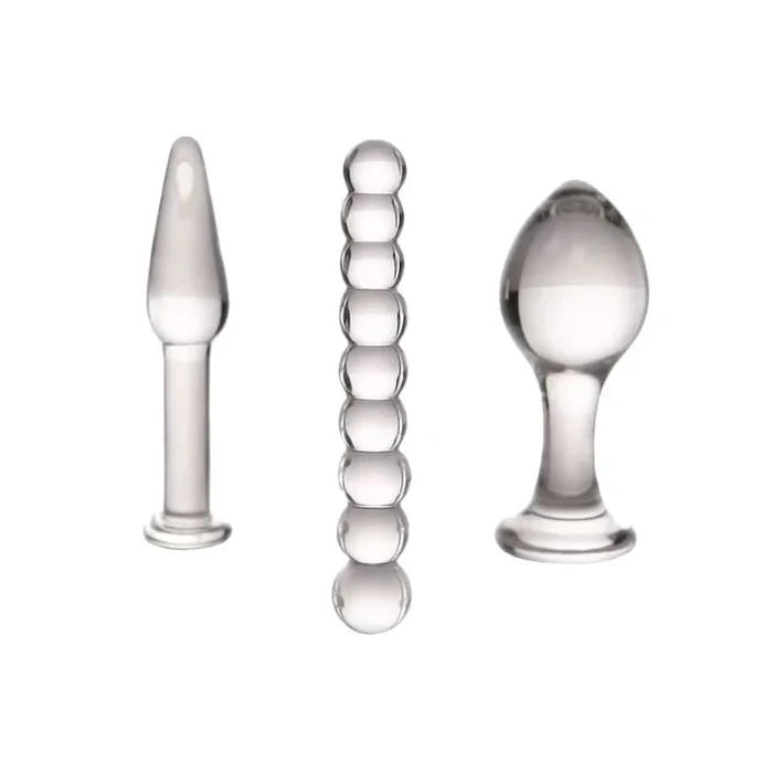 3 Piece Transparent Pyrex Glass Plug Anal Trainer Set For Men