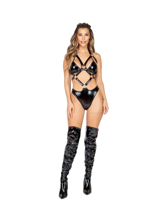 3892 – 1pc Latex Holster Romper with Ring Detail