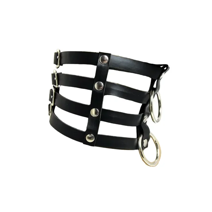 4 Strap Faux Leather Collar With 2 Rings