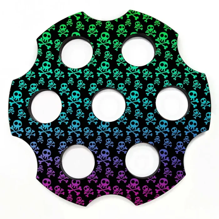 6-Shooter Wood Shot Glass Caddy Tray and Bottle Topper – “Skulls and Bones”