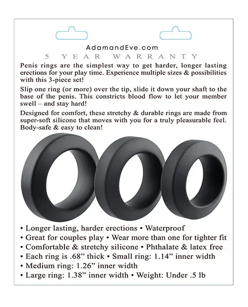 Adam & Eve Adam’s 3 pc Penis Ring Set – Black