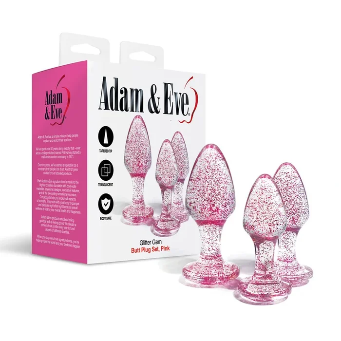 Adam & Eve Glitter Gem 3-Piece – Glitter Pink Butt Plugs – Set of 3 Sizes