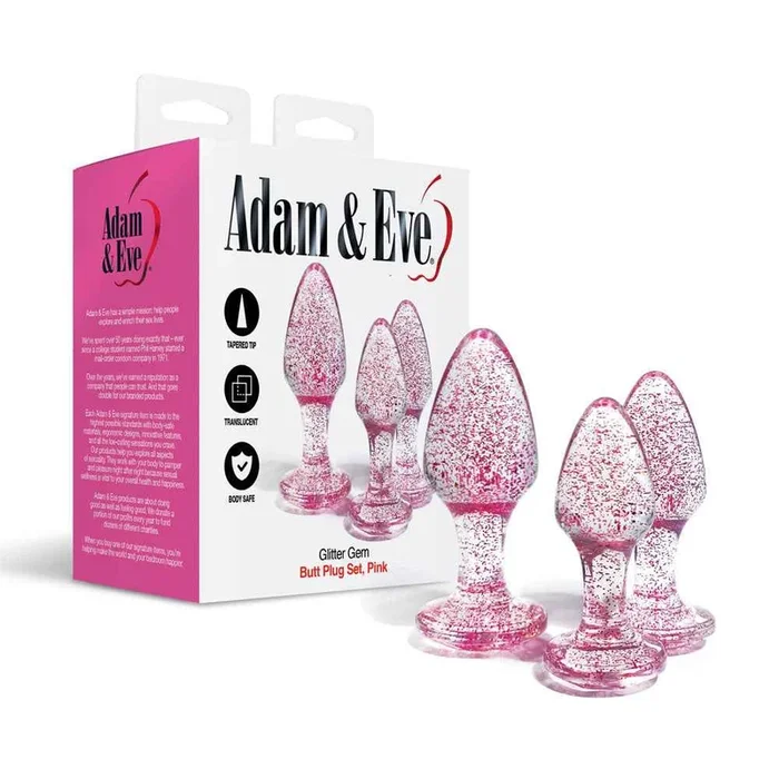Adam & Eve Glitter Gem 3-Piece Butt Plug Set – Pink