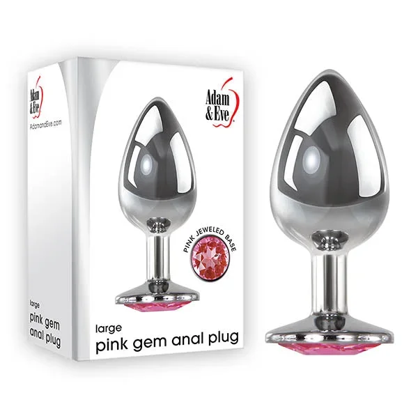 Adam & Eve Pink Gem Anal Plug – Large – Silver Large cm Metal Butt Plug with Pink Gem