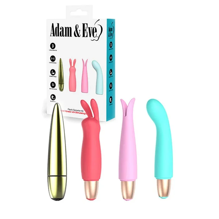 Adam & Eve PLAYFUL SEDUCTION KIT – Vibrator with 3 Interchangeable Sleeves