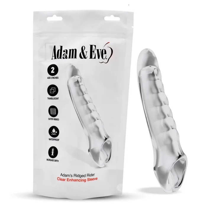 Adam & Eve Ridged Rider 2 Inch 50mm Penis Extension – Clear