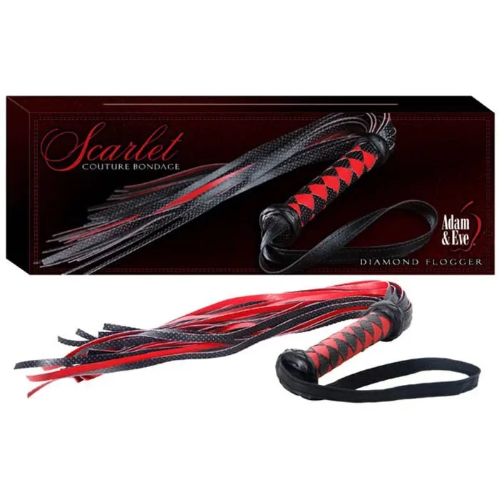 Adam & Eve Scarlet Couture Diamond Flogger – Red/Black Whip