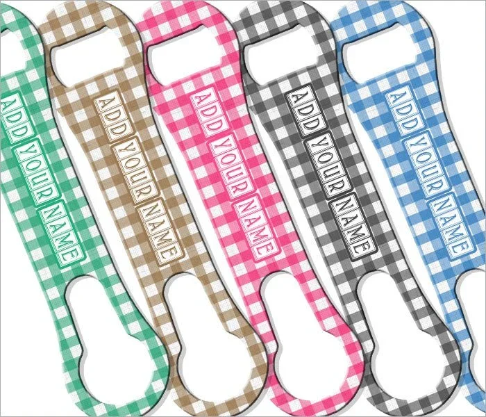 ADD YOUR NAME V-ROD® Bottle Opener – Plaid Pattern – Several Color Options