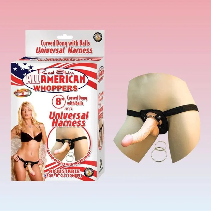 All American Whoppers 8-Inch Dong With Universal Strap-on Harness