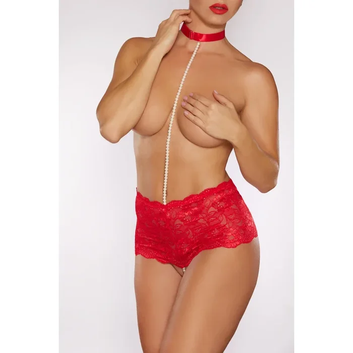 Allure Posh and Spicey Pearl Thong With Halterneck Red