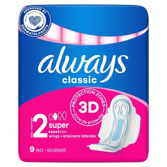 Always Classic Long Sanitary Towels With Wings Size 2 9 Pads
