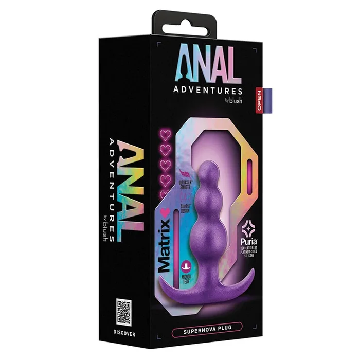 Anal Adventures Matrix The Supernova Plug: 3 inch Beaded Butt Plug in Galactic Purple With Stayput Technology & AnchorTech Base