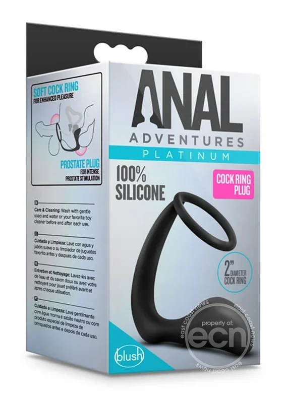 Anal Adventures Platinum Silicone Cock Ring and Butt Plug – Black