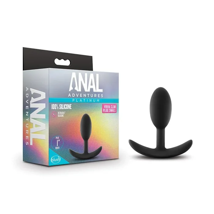 Anal Adventures Platinum Silicone Weighted Vibra Slim Plug Small Black