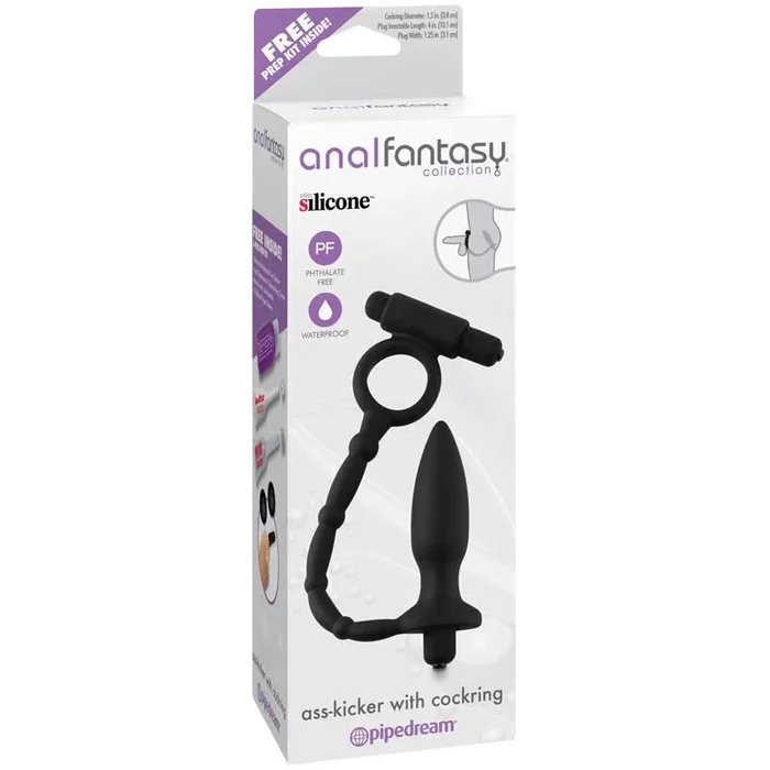 Anal Fantasy Collection Vibrating Silicone Ass-Kicker With Cockring Black
