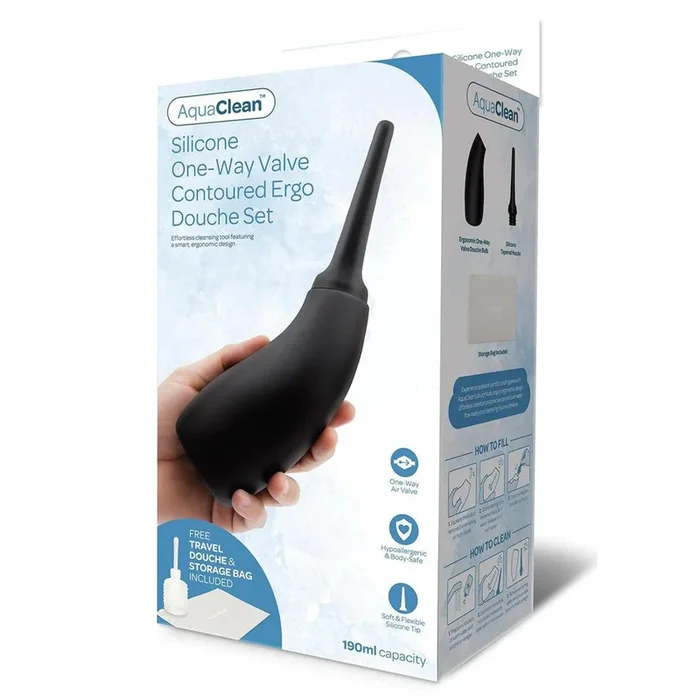 AquaClean Silicone 1-Way Valve Contoured Ergo Douche Set – 190 ml Capacity with Free Travel Douche Included