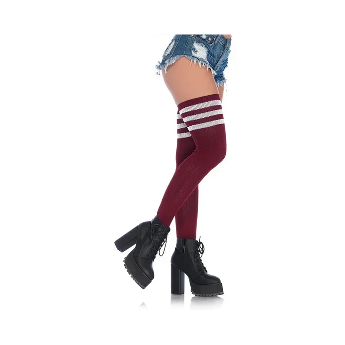 Athlete Thigh Highs With 3 Stripes O/S Burgundy