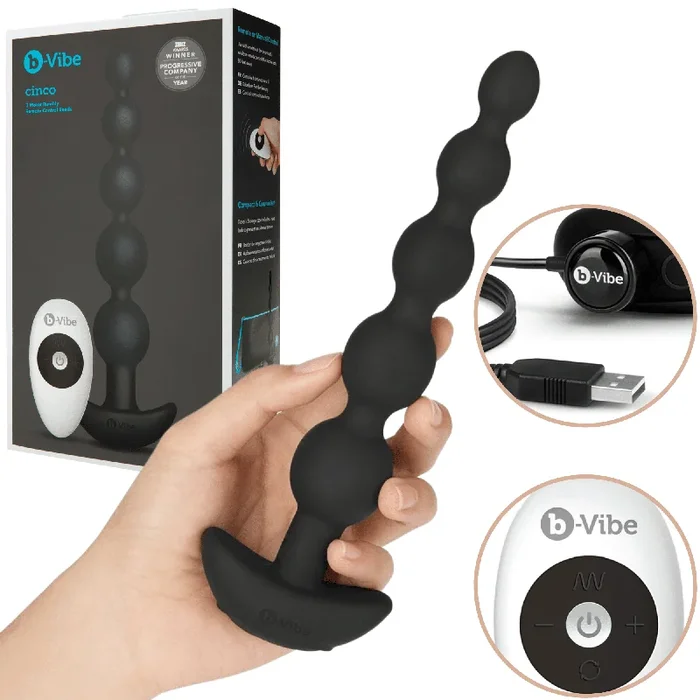 B-VIBE Cinco Vibrating Beaded Advanced Anal Play Seamless Silicone Remote Control Butt Plug