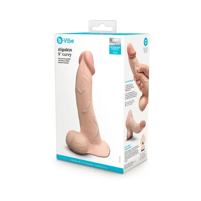 b-Vibe Slipskin Realistic Silicone Dildo 9 in. Curved Cream