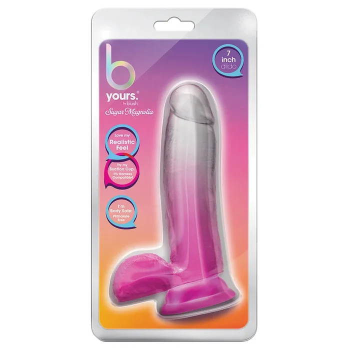 B Yours Sugar Magnolia Realistic Fuchsia 6.75-Inch Long Dildo With Balls & Suction Cup Base