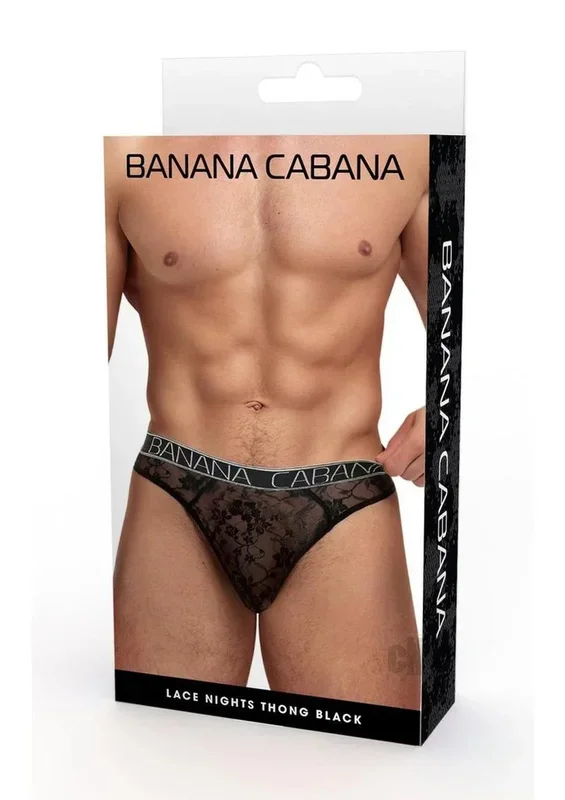 Banana Cabana Lace Night Thongs L/xl Blk