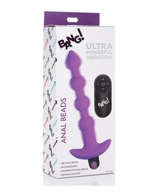 Bang! 28X Vibrating Silicone Anal Beads w/Remote Control – Purple