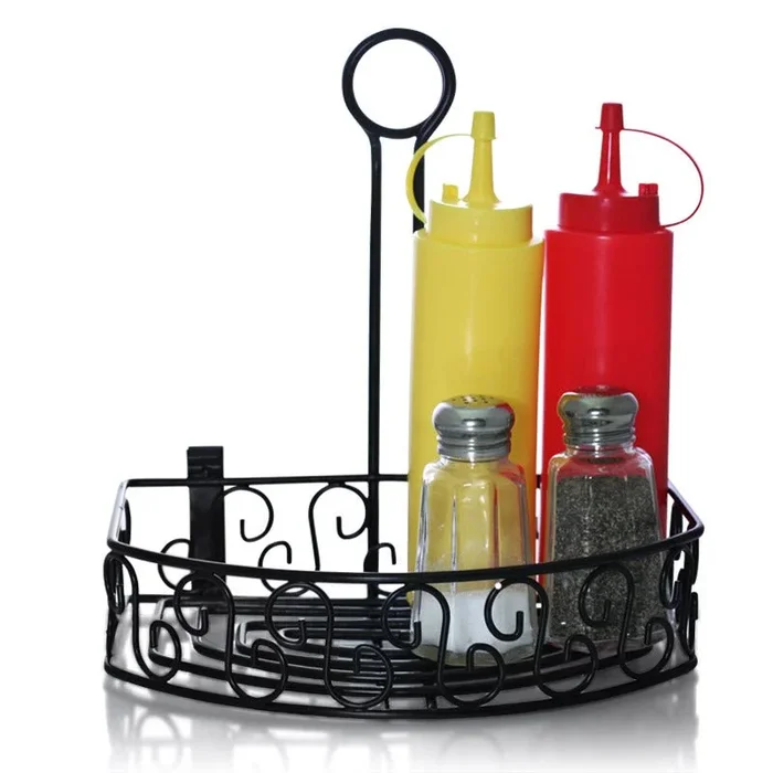 BarConic® Condiment Caddy with Built in Merchandising Ring – Black Semi-Round