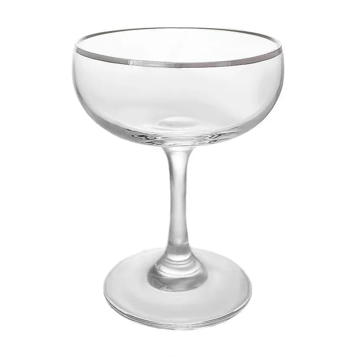 BarConic® Glassware – Silver Rimmed Coupe Cocktail Glass – 7 oz