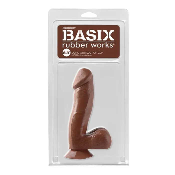Basix Rubber Works 6.5 in. Dong With Balls & Suction Cup Brown