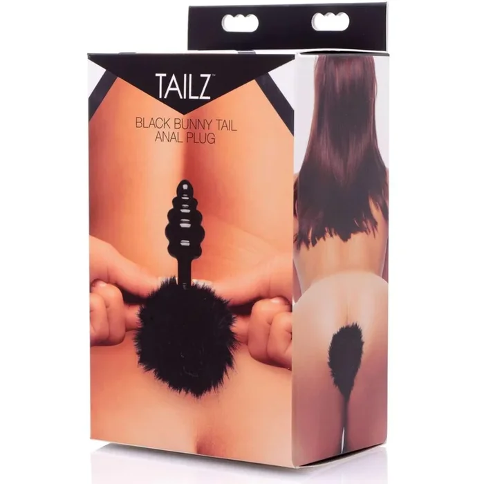 Black Bunny Tail Metal Anal Plug