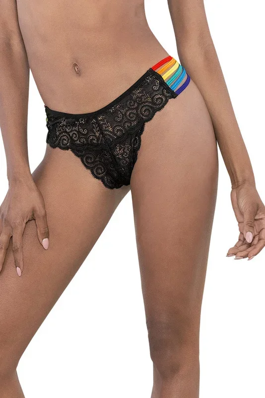 Black Lace Rainbow Side Strap Panty – One Size
