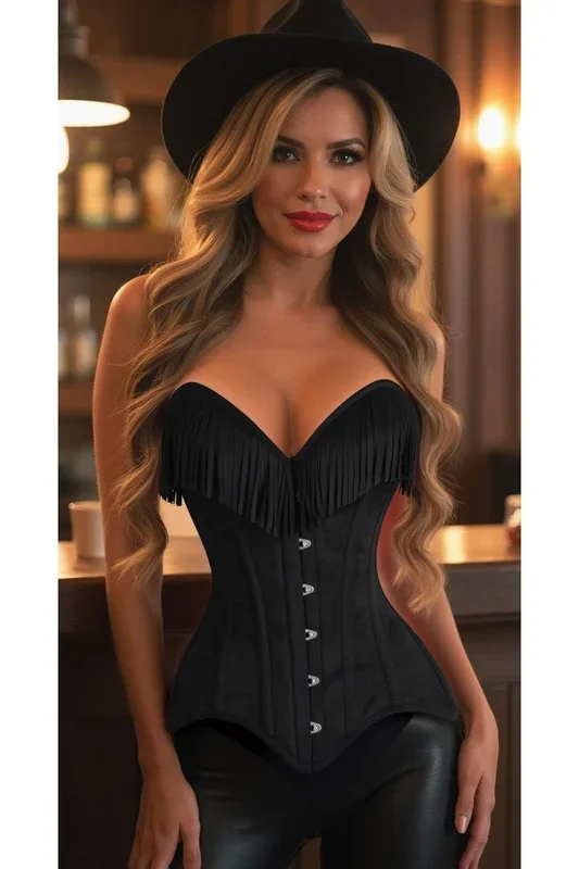Black Suede Steel Boned Over Bust Corset