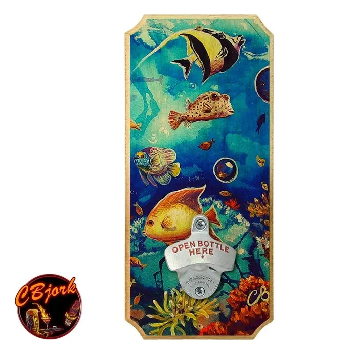 Blue Reef – Wood Plaque Wall Mounted Bottle Opener