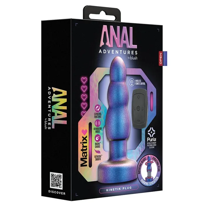 Blush Anal Adventures Matrix Kinetik Plug: Progressing Size With Gyrating Shaft & Rotating Rimmer in Space Age Blue Made from Pure Puria Silicone & IPX7 Waterproof