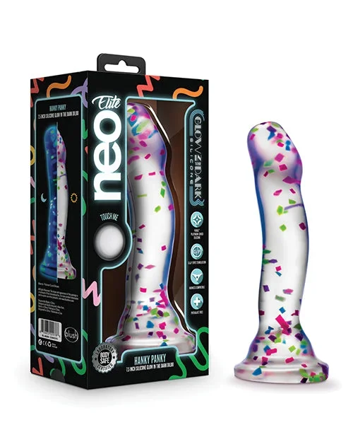 Blush Neo Elite Hanky Panky 7″ Confetti Dildo – Glow in the Dark
