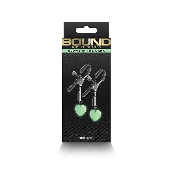 Bound G3 Nipple Clamps Heart Glows In The Dark by NS Novelties