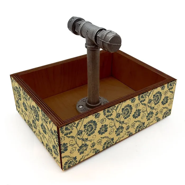 Box Caddy with Industrial Pipe Handle – Vintage Floral Design