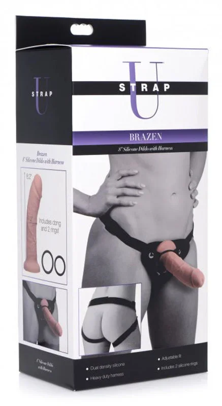 Brazen 8 Inch Silicone Dildo with Harness