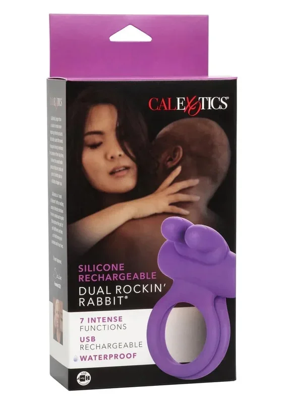 CalExotics Silicone Rechargeable Dual Rockin Rabbit Multi Speed Cockring Waterproof