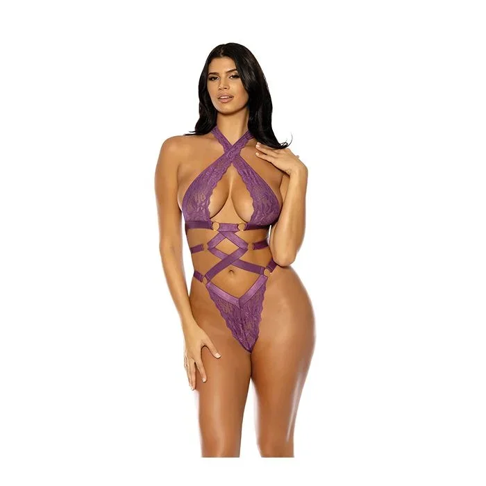 Camille Lace Halter Teddy with Lace Up Details
