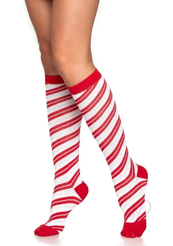 Candy Cane Knee High Socks Sexy Clothing and Accessories