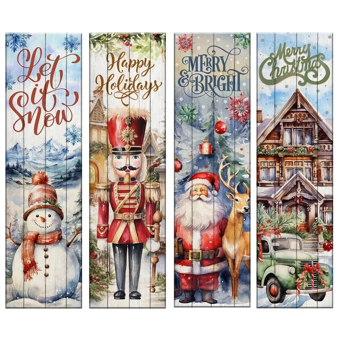 Christmas Themed Vertical Wood Plank Indoor / Outdoor Signs – 10″ x 36″ – SEVERAL OPTIONS
