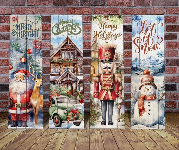 Christmas Themed Vertical Wood Plank Sign / Farmhouse Christmas / Front Porch Sign – 36″ x 10″