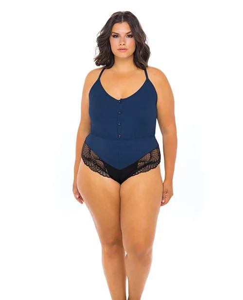 Claribel Ribbed Jersey Romper Estate Blue/Black 1X/2X